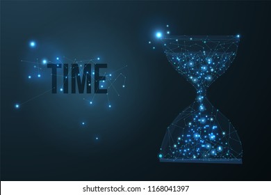 Time, countdown, deadline concept illustration or background. Abstract magic image of an hourglass in the form of a starry sky or space. Low poly futuristic polygonal design