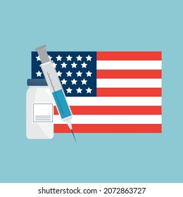 Time to COVID vaccinate icon. Vector illustration with syringe with vaccine and usa flag 