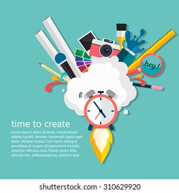 Time Of Creative Ideas. Big Idea, Startup, Innovation Concept, Vector Illustration 