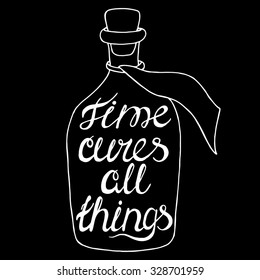Time cures all things-handdrawn typography design element. Vector lettering.