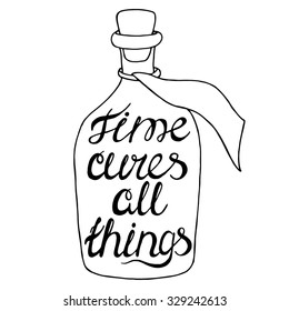 Time cures all things-handdrawn typography design element. Vector lettering.
