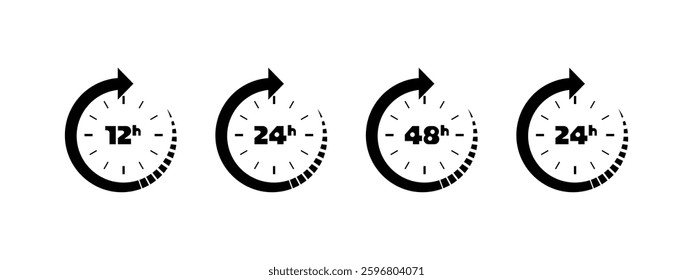 Time Cycle Icons 12, 24, and 48 Hour Renewal Clock Graphics