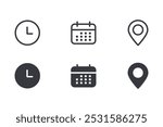 Time data and clock line icons. Clock icon in trendy flat and line style isolated on white background. Icons for date, time, era, duration, period, span, hour, minute, watch, timer, time keeper