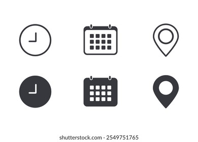 Time data and clock line icons. Clock icon in trendy flat and line style isolated on white background. Icons for date, time, era, duration, period, span, hour, minute, watch, timer, time keeper