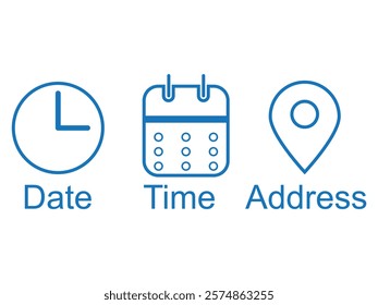 Time data and clock line icons. Clock icon in trendy flat and line style isolated on white background. Icons for date, time, era, duration, period, span, hour, minute, watch, timer, time keeper