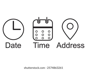 Time data and clock line icons. Clock icon in trendy flat and line style isolated on white background. Icons for date, time, era, duration, period, span, hour, minute, watch, timer, time keeper