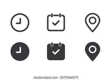 Time data and clock line icons. Clock icon in trendy flat and line style isolated on white background. Icons for date, time, era, duration, period, span, hour, minute, watch, timer, time keeper