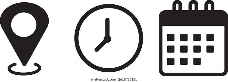 Time data and clock line icons. calendar, clock, and house sign symbol, clock, stopwatch timer, location pin signs

