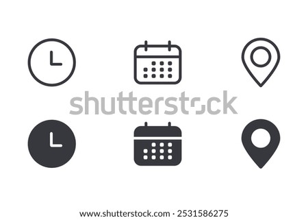 Time data and clock line icons. Clock icon in trendy flat and line style isolated on white background. Icons for date, time, era, duration, period, span, hour, minute, watch, timer, time keeper