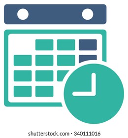 Time Dataset vector icon. Style is bicolor flat symbol, cobalt and cyan colors, rounded angles, white background.