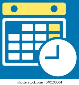 Time Dataset vector icon. Style is bicolor flat symbol, yellow and white colors, rounded angles, blue background.