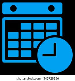 Time Dataset vector icon. Style is flat symbol, blue color, rounded angles, black background.