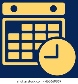 Time Dataset vector icon. Style is flat symbol, yellow color, rounded angles, blue background.