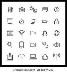 Time, date and address concept editable stroke outline icons set isolated on white background flat vector illustration.