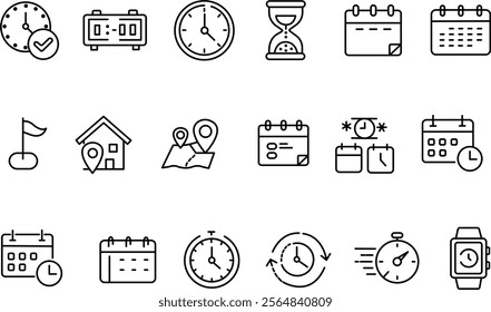 "Time, Date, and Address Editable Stroke Outline Icons for Organized Visuals"