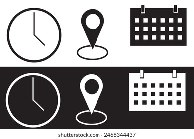  Time, date, and address icon on a white background. Address. time, and date icon vector. Vector illustration