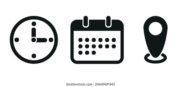 Time, Date and Address Icon Set. Event Elements Vector.