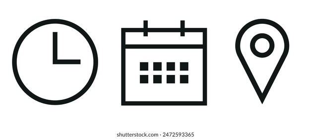 Time, Date and Address Icon Set. Event Concept Vector.