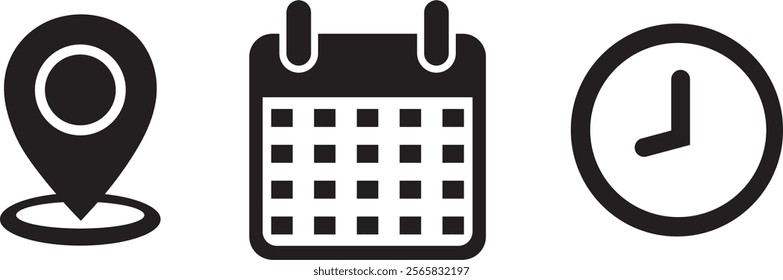 Time, Date and Address Icon Set. Event Elements Vector