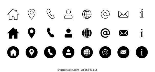 Time, date and address icon set. Calendar, clock, location. Editable stroke. Linear vector outline illustration. Vector illustration.