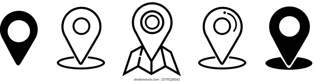 Time, date and address icon set. Calendar, clock, location. Editable stroke. Linear vector outline illustration. Vector illustration.