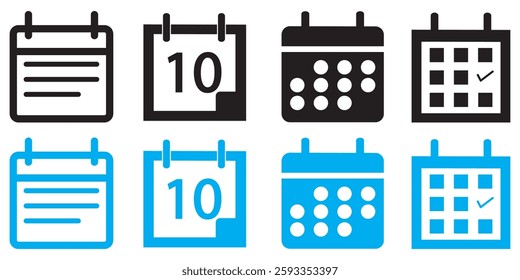 Time, date and address icon set. Calendar, clock, location. Editable stroke. Linear vector outline illustration. Vector illustration.