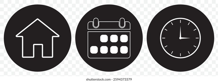 Time, date and address icon set. Calendar, clock, location. Editable stroke. Linear vector outline illustration. Vector illustration. Date, time, location address icon set template. EPS 10.