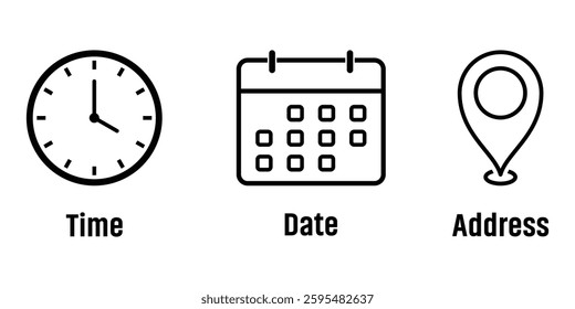 Time, Date, Address icon set