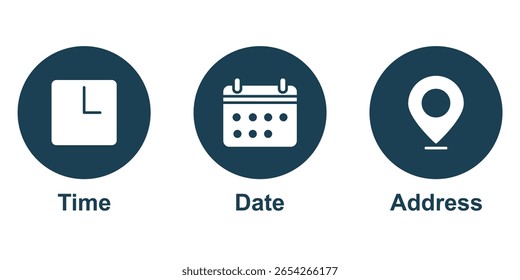 Time date address icon set collection vector illustration.  Location, Calendar  clock icon.  EPS 10