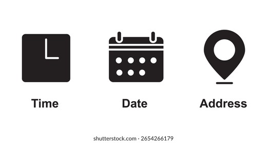 Time date address icon set collection vector illustration.  Location, Calendar  clock icon.  EPS 10