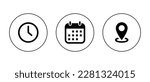 Time, date, address icon vector isolated on circle outline