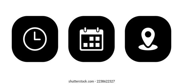 Vector de icono de hora, fecha y dirección aislado en el fondo cuadrado