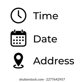 Time, date, address icon vector in trendy style