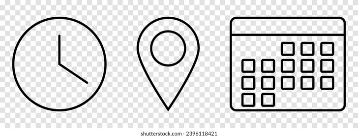 Time, date, address icon. Vector illustration isolated on transparent background