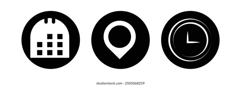 Time, date, and address icon vector. date, time, place, eps 10