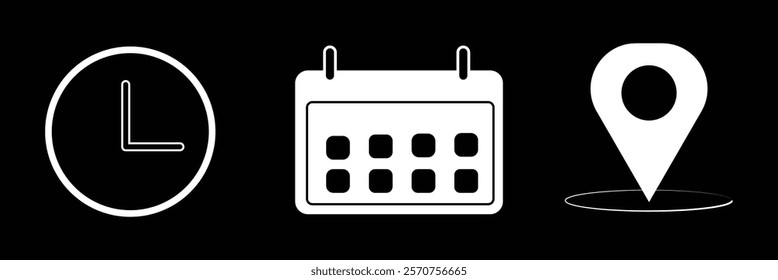 Time, date, and address icon vector isolated on circle background . 