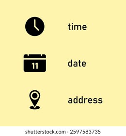 Time, date, and address icon vector. Event elements