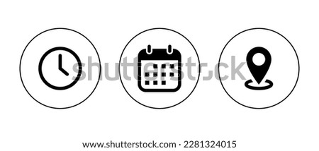 Time, date, address icon vector isolated on circle outline