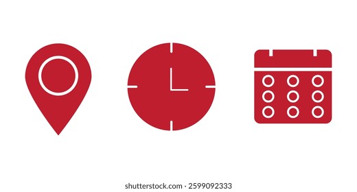 Time, date and address or location icons. Time, date and address vector collection. Time, date and location icon