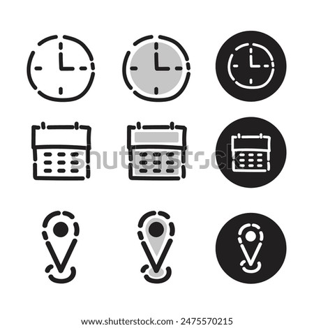 Time, date, address or place. vector icon with hand drawn doodle style