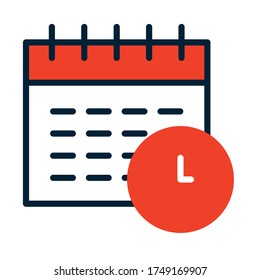 time and date concept, calendar planner and clock icon over white background, half line half color style, vector illustration