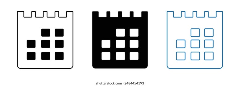 Time and date concept editable stroke outline icons set isolated background flat vector illustration. Calendar icon.