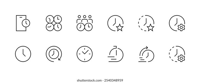 Time and date icon collection. Date, clock, alarm, appointment, schedule, reminder, timer, stopwatch, deadline and more. Editable stroke. Pixel Perfect. Grid base 32px.