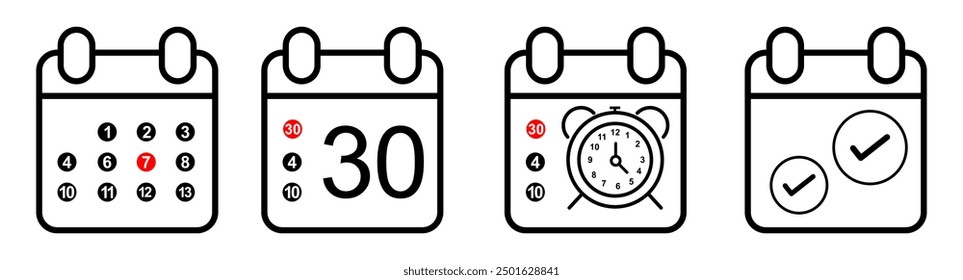 Time, date icon concept editable stroke outline icons set isolated on white background flat vector illustration. Pixel perfect
