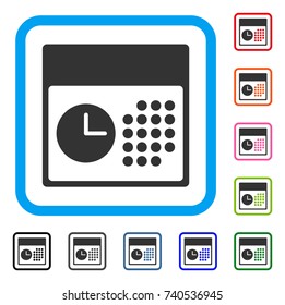 Time And Date icon. Flat grey iconic symbol in a light blue rounded rectangular frame. Black, gray, green, blue, red, orange color versions of Time And Date vector.