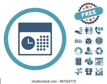 Time and Date icon with free bonus icon set. Vector illustration style is flat iconic bicolor symbols, cyan and blue colors, white background.