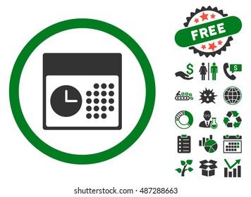 Time and Date icon with free bonus design elements. Vector illustration style is flat iconic bicolor symbols, green and gray colors, white background.