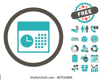 Time and Date icon with free bonus images. Vector illustration style is flat iconic bicolor symbols, grey and cyan colors, white background.