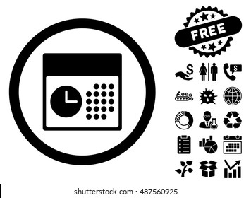 Time and Date icon with free bonus pictograph collection. Vector illustration style is flat iconic symbols, black color, white background.