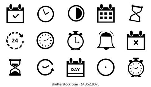 Time and Date icon set, clock symbol illustration vector in white background